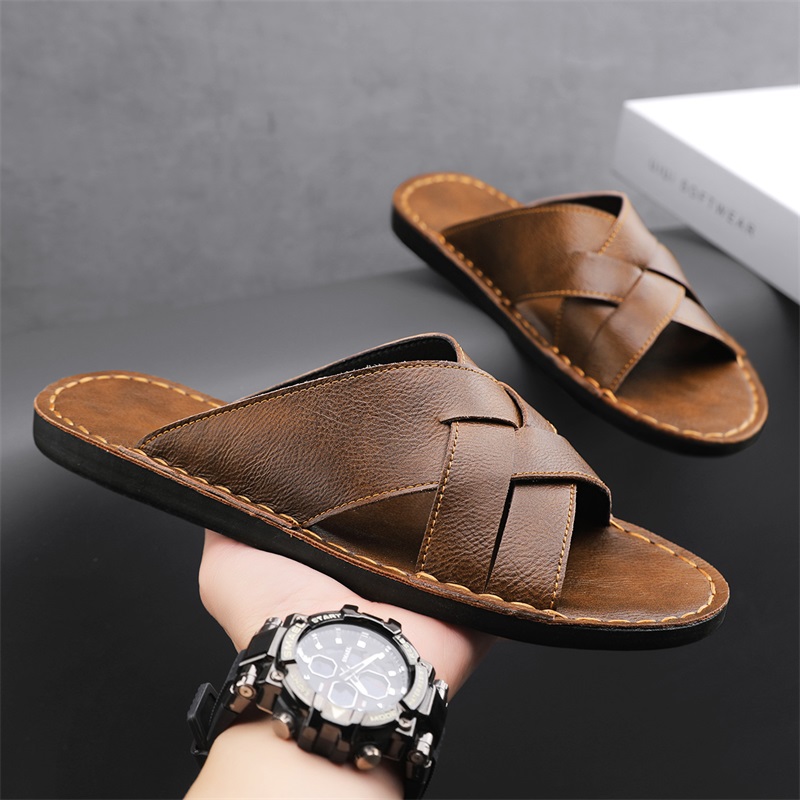 Flip Flop Leather Men - Męskie sandały z prawdziwej skóry, letnie