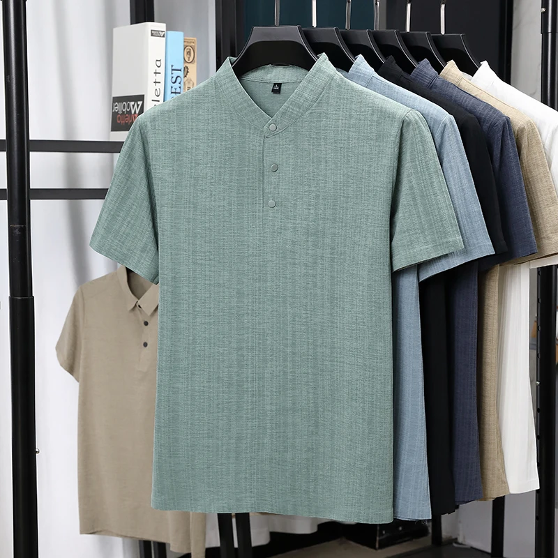 Linen Shirt Breathable - Męskie koszule z krótkim rękawem, z