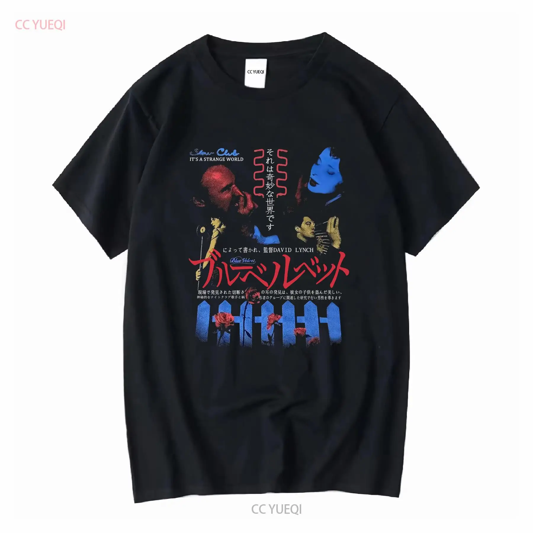 Tee Graphic Print - Niebieska aksamitna koszulka z grafiką filmu