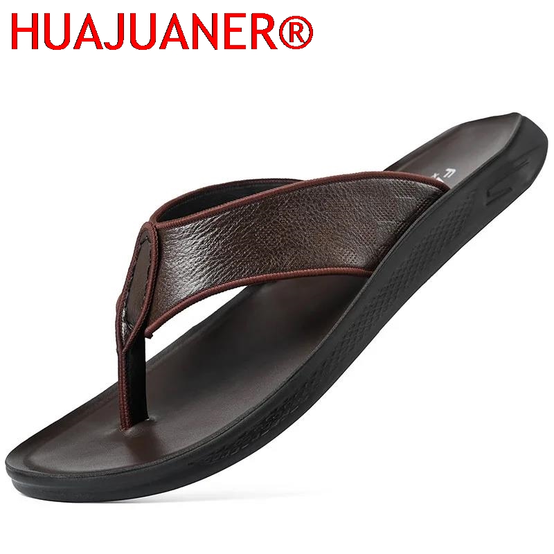 Flip Flop Leather Men - Męskie sandały outdoorowe na lato, antypoślizgowe