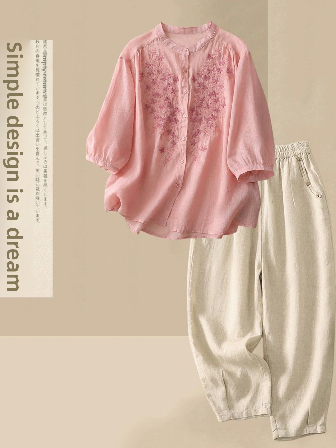 Letni, luźny komplet damski z  – Linen Shirt Breathable recenzja i cena